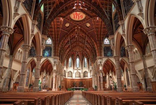 Chicago, Illinois, USA - June 22nd, 2018. The Holy Name Cathedral in Chicago, Illinois. It is the seat of the Archdiocese of Chicago, one of the largest Roman Catholic dioceses in the United States.