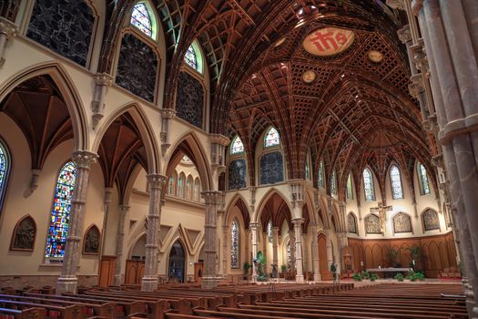 Chicago, Illinois, USA - June 22nd, 2018. The Holy Name Cathedral in Chicago, Illinois. It is the seat of the Archdiocese of Chicago, one of the largest Roman Catholic dioceses in the United States.