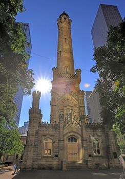 The Chicago Water Tower is a landmark in the Old Chicago Water Tower District.