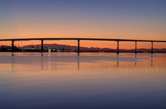 The Sunrise over the Coronado Bridge in San Diego, California.