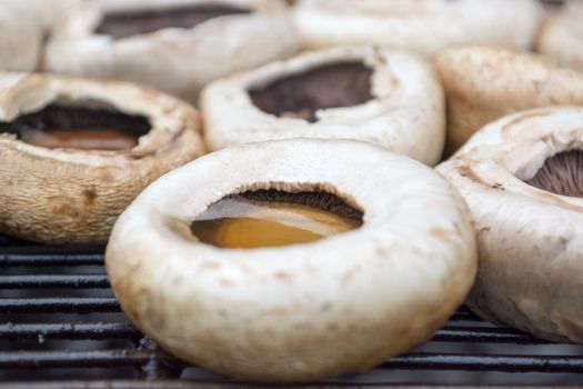 Tasty mushrooms grilled outside. Small depth of field