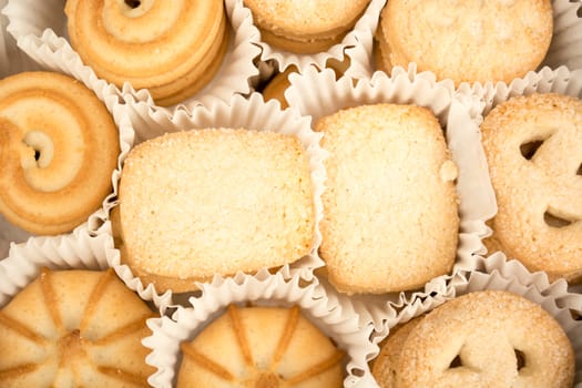 Closeup of danish cookies. Shugar and crumbs visible