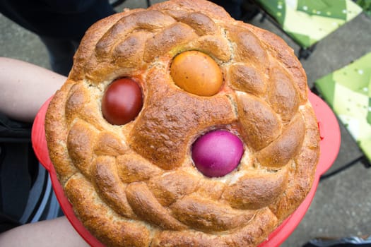 Eggs cooked together with the bread for easter celebrations