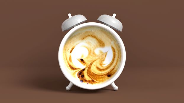 Wake up vintage morning shaped coffee. Concept illustrating that it's time to have coffee. 3D rendering.