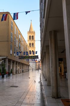 Zadar, Croatia - July 3 2018: Empty streets early in the morning are an unusual sight in high tourist season, but it offers a unique experience of the city and it's attractions