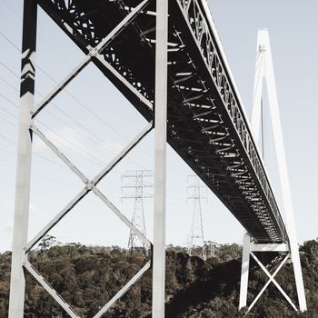 Long spanning Batman Bridge by the Tamar river near Sidmouth, Tasmania.
