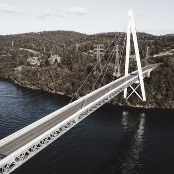 Long spanning Batman Bridge by the Tamar river near Sidmouth, Tasmania.