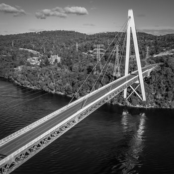 Long spanning Batman Bridge by the Tamar river near Sidmouth, Tasmania.