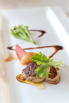 Fried Foie gras grilled, gourmet French cuisine.