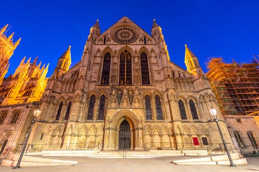 York minster Cathedral Sunset dusk, York, England UK.