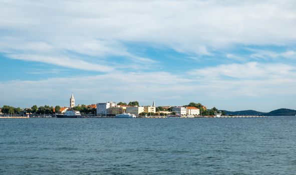 Zadar waterfront with harbor and famous sea organ, the harbor is no longer used for ferries as a new ferry port has been built recently and is today home to tourist boats