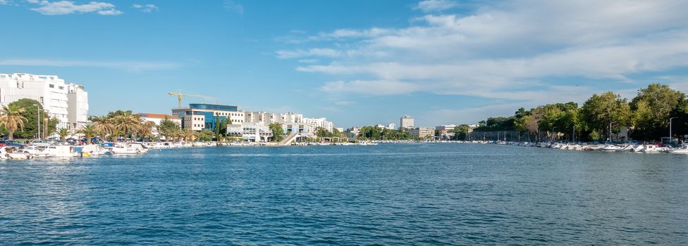City Marina and harbor in Zadar, Croatia as seen from bridge crossing narrow water channel