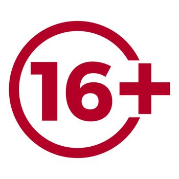 Limit age icon on red background. Icons age limit from sixteen, flat illustration.