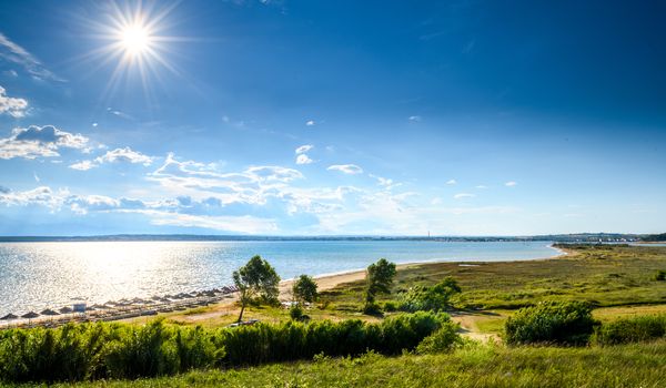 Famous Sabunike Beach on Privlaka peninsula near Nin, Zadar county, Croatia. Rare sand beach in the Adriatic sea, due favorable wind the beach is popular for surfing and kitesurfing