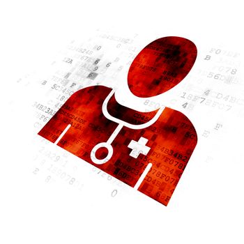 Health concept: Pixelated red Doctor icon on Digital background