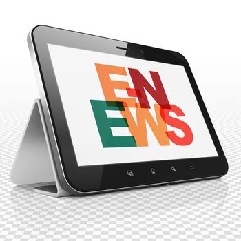 News concept: Tablet Computer with Painted multicolor text E-news on display, 3D rendering