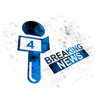 News concept: Pixelated blue Breaking News And Microphone icon on Digital background