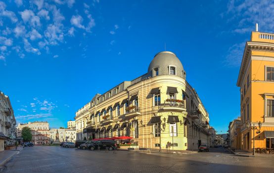ODESSA, UKRAINE - 08.09.2018. Hotel de Paris in the historic center of the Odessa city. 
Recently opened luxury hotel in a historic building on Primorsky Boulevard