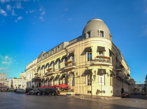 ODESSA, UKRAINE - 08.09.2018. Hotel de Paris in the historic center of the Odessa city. 
Recently opened luxury hotel in a historic building on Primorsky Boulevard