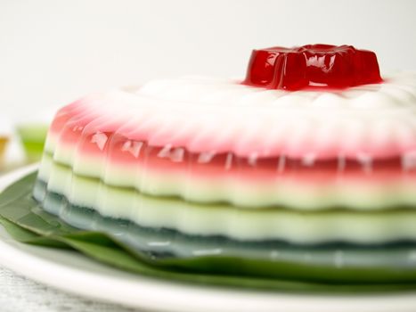 Colorful Coconut jelly Thai dessert with Look Choup , the dessert plated balls