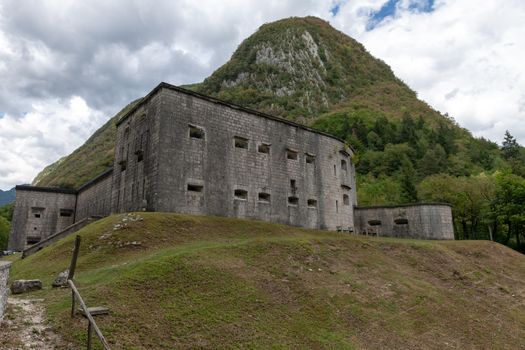 Fortress Kluze - Flitscher Klause near Bovec, Slovenia, built in 1881 and protecting a mountain pass in Alps. Errected on the ruins od a medieval fort and a stronghold since roman times