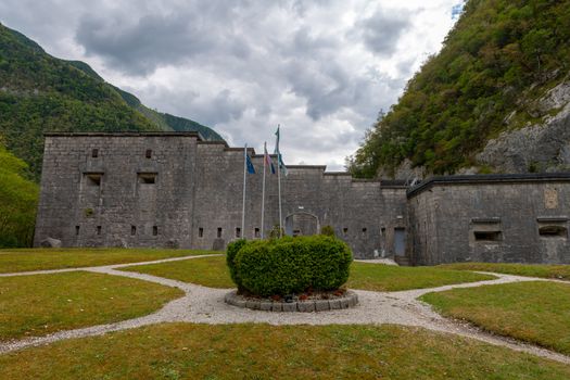 Fortress Kluze - Flitscher Klause near Bovec, Slovenia, built in 1881 and protecting a mountain pass in Alps, during World War I it was Headquarter of Austro-Hungarian army on the Isonzo front, today it houses a museum