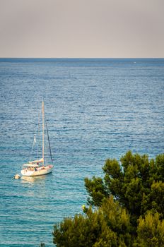 Pleasure boat on a blue sea in Mallorca