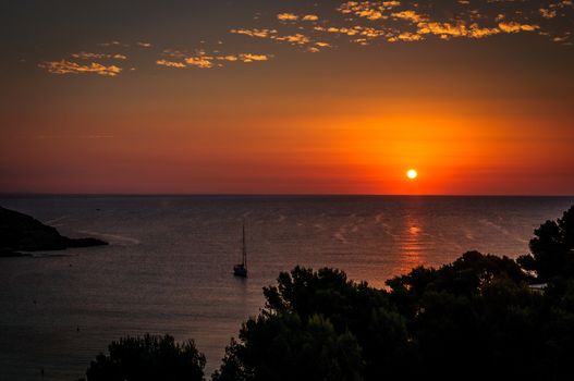 Sunset over the sea in Mallorca