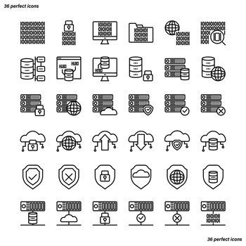 Data Management Outline Icons perfect pixel. Use for website, template,package, platform. Concept business object design.