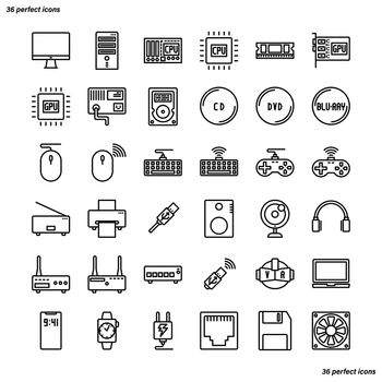 Computer Outline Icons perfect pixel. Use for website, template,package, platform. Concept business object design.