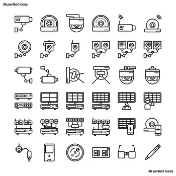 CCTV Outline Icons perfect pixel. Use for website, template,package, platform. Concept business object design.