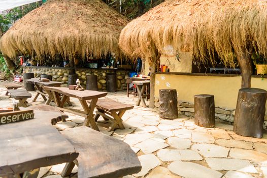 Exterior of a well decorated Eco Friendly Restaurant. Photograph near Mediterranean Sea beach.