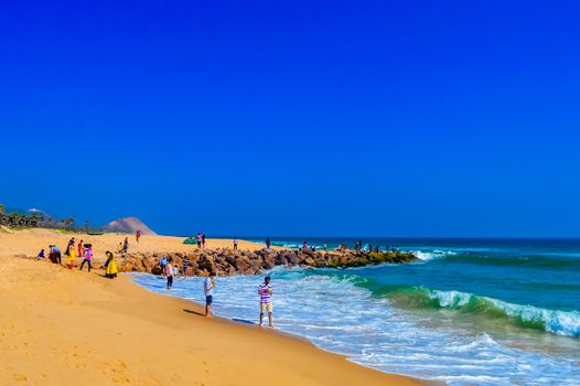 Photograph of Goa Sea Beach taken in Christmas Holiday during New Year celebration in landscape style Use for background screen saver e-cards website banner usage Travel holiday new year celebration