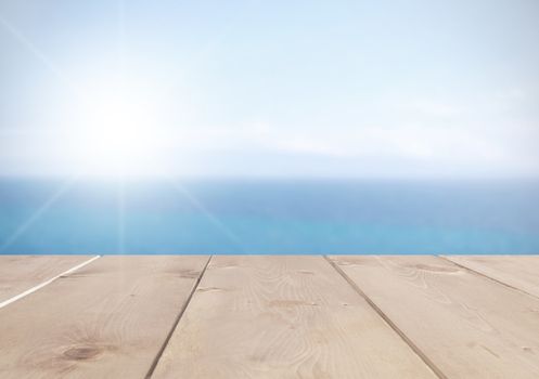 Decking wood with view of the ocean