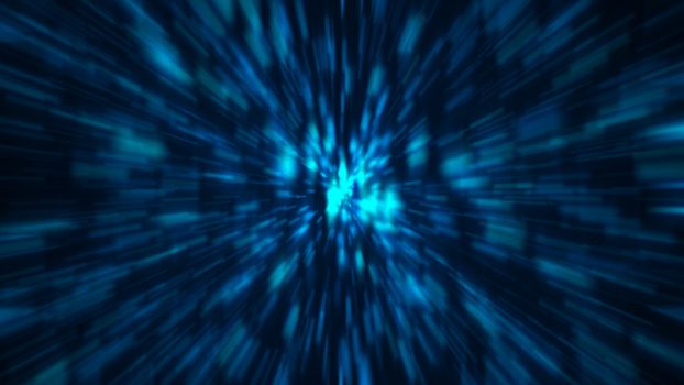 Abstract blue zoom background. Shiny light. 3D rendering