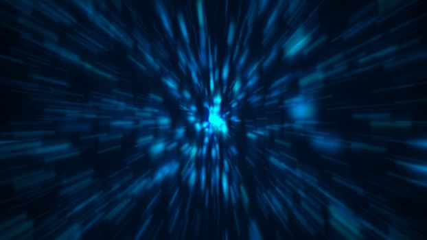 Abstract blue zoom background. Shiny light. 3D rendering