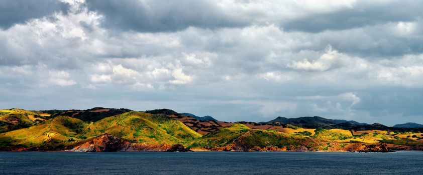 Spectacular Mediterranean Landscape on Hill Side of North Coast of Menorca in Cloudy Day Outdoors. Balearic Islands