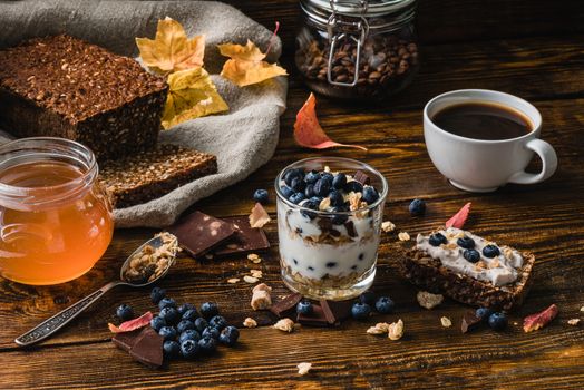 Healthy Breakfast with Different Ingredients on Table.