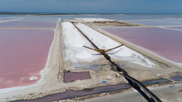 rose caribbean salt lake Bonaire island aerial drone top view