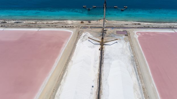 rose caribbean salt lake Bonaire island aerial drone top view