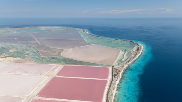 rose caribbean salt lake Bonaire island aerial drone top view