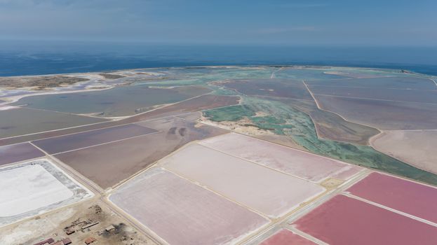 rose caribbean salt lake Bonaire island aerial drone top view