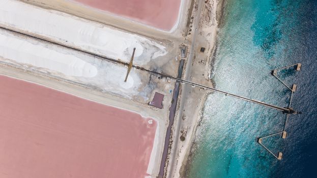 rose caribbean salt lake Bonaire island aerial drone top view