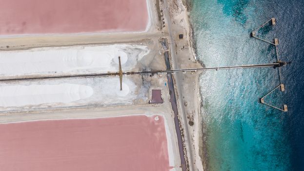 rose caribbean salt lake Bonaire island aerial drone top view