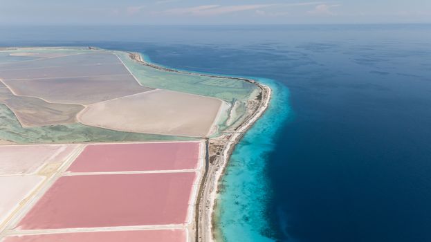 rose caribbean salt lake Bonaire island aerial drone top view