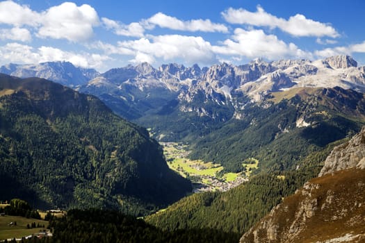 Small village in Dolomites mountains, Northern Italy