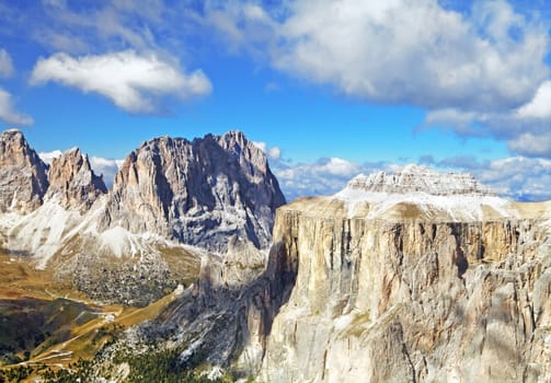 Dolomites mountains landscape on a sunny autumn day