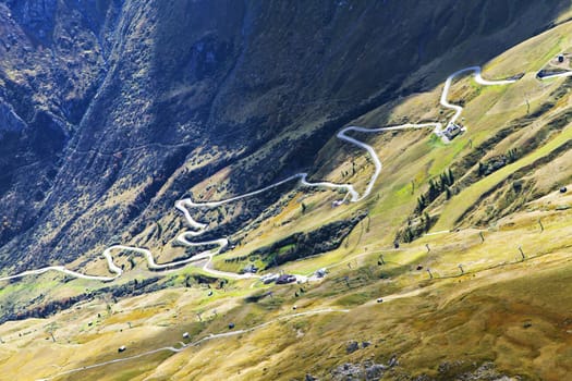 Mountain road in Dolomites, Italy, view from above