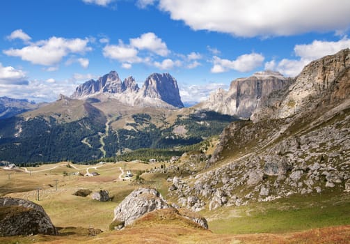 Dolomites mountains landscape on a sunny autumn day