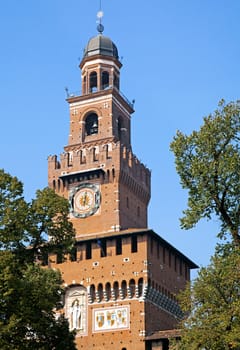 Tower of Sforza Castle in Milan, Italy